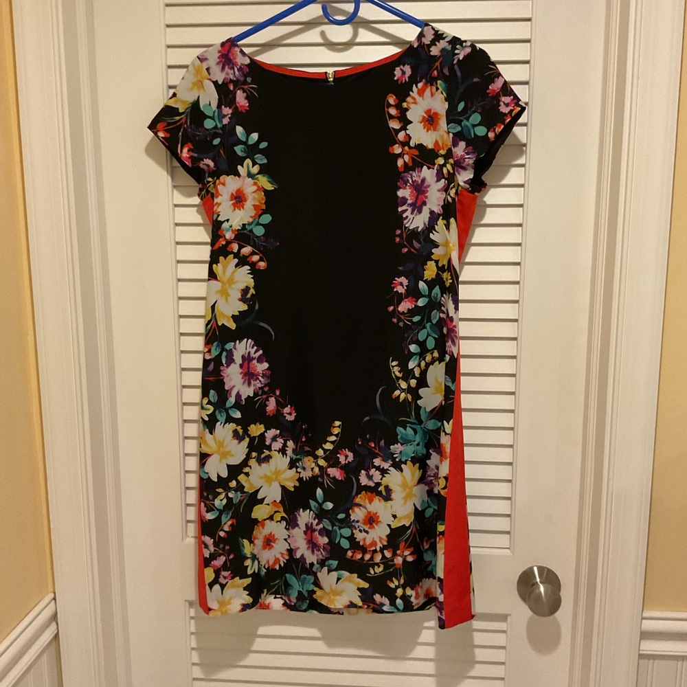 Eliza J Black Floral Dress with Orange Accents